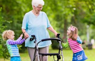 elderly lady with two children